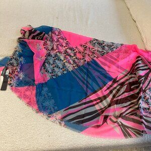 Accessory Street Pink Blue Geometric Abstract Sheer Frayed Edge Scarf NWT